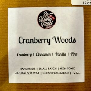 Handmade soy wax candle in ceramic jar. Scent: Cranberry Woods. 12 oz.